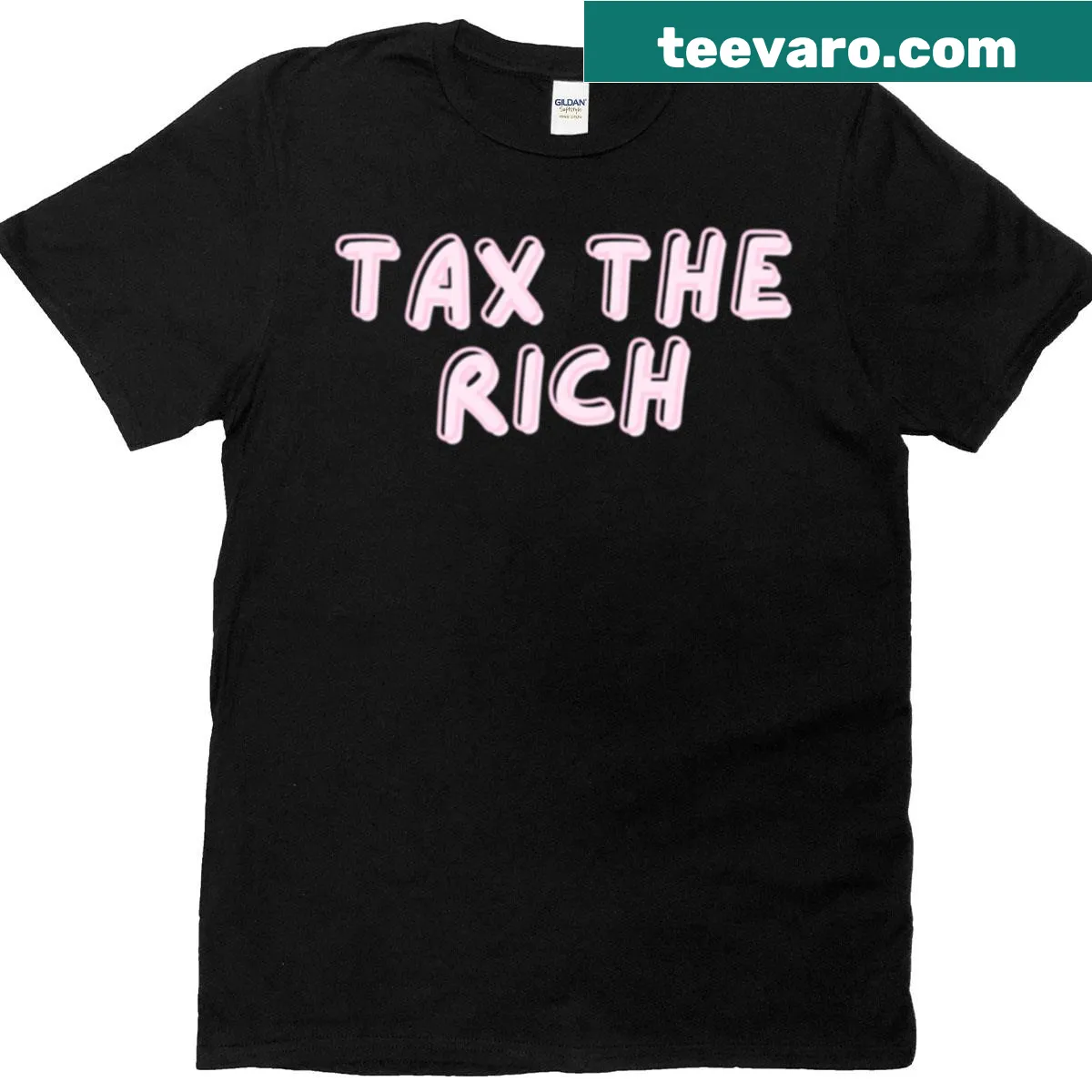 Protest T-shirt with 'Tax The Rich' in lazy dog font — on a men's t-shirt