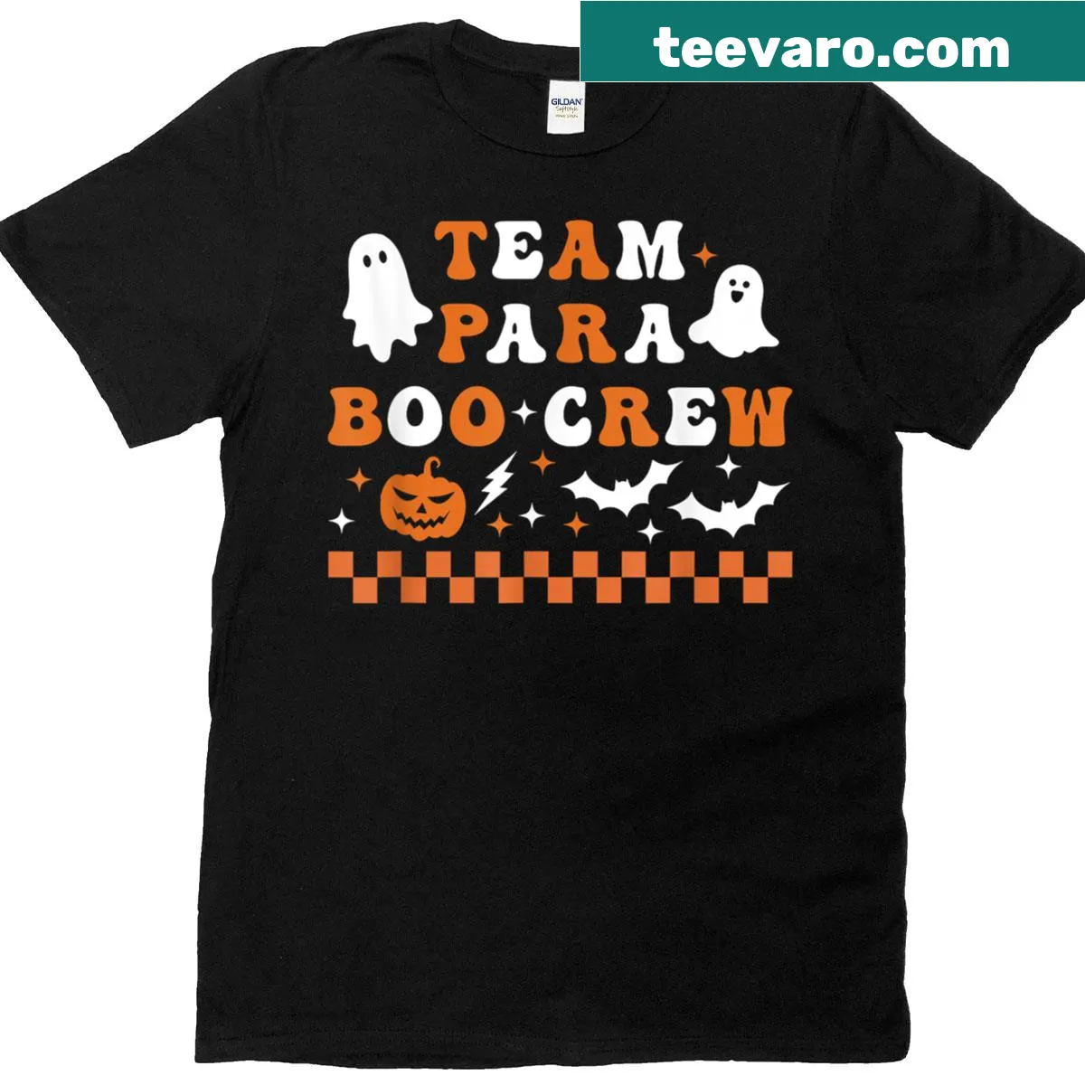 Halloween-themed t-shirt for paraprofessionals with 'Team Para Boo Crew' text. — on a men's t-shirt