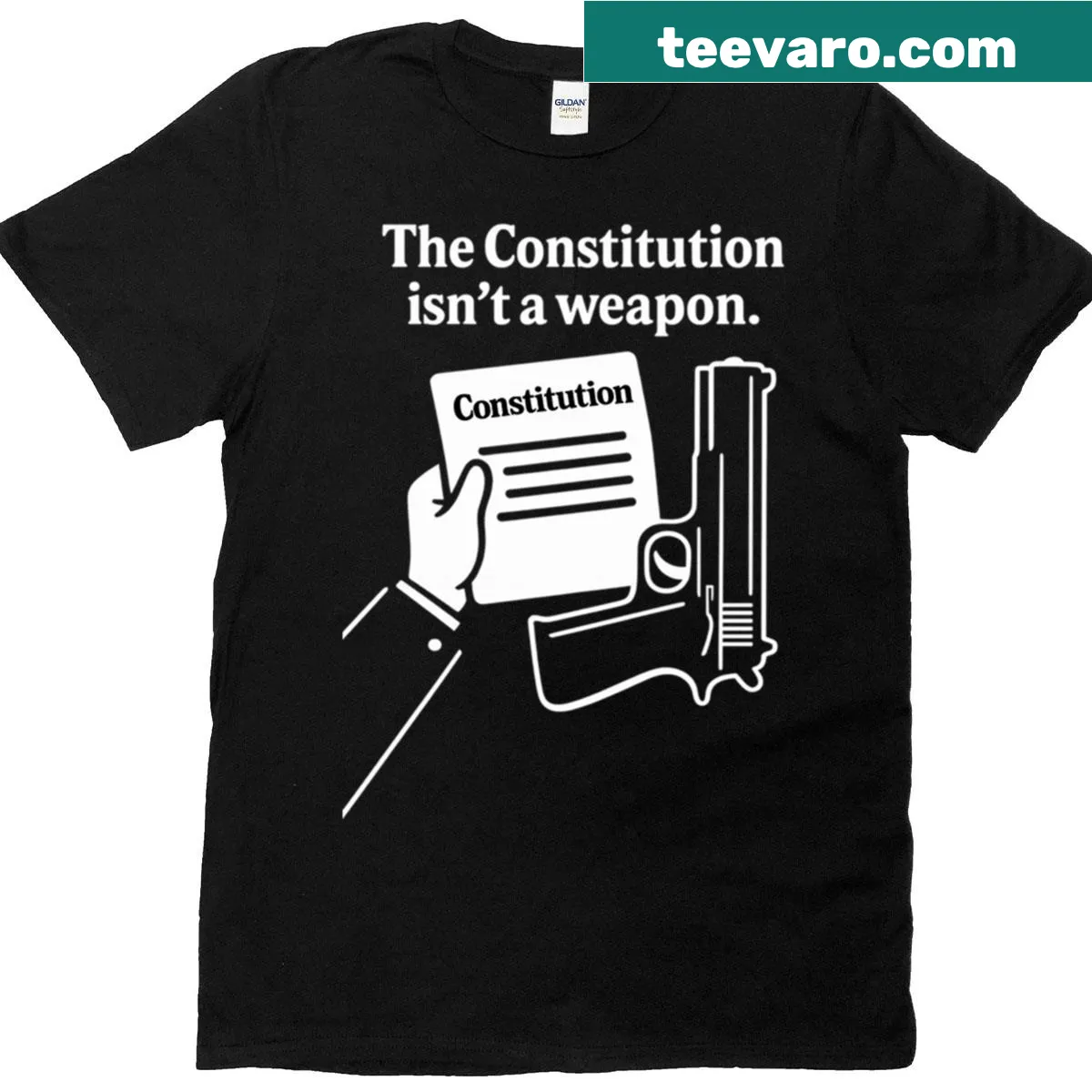 T-shirt with the bold statement 'The Constitution Isn't A Weapon' — on a men's t-shirt