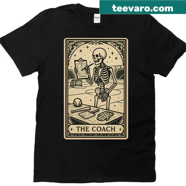 Spooky Halloween T-shirt with a hockey coach tarot card design