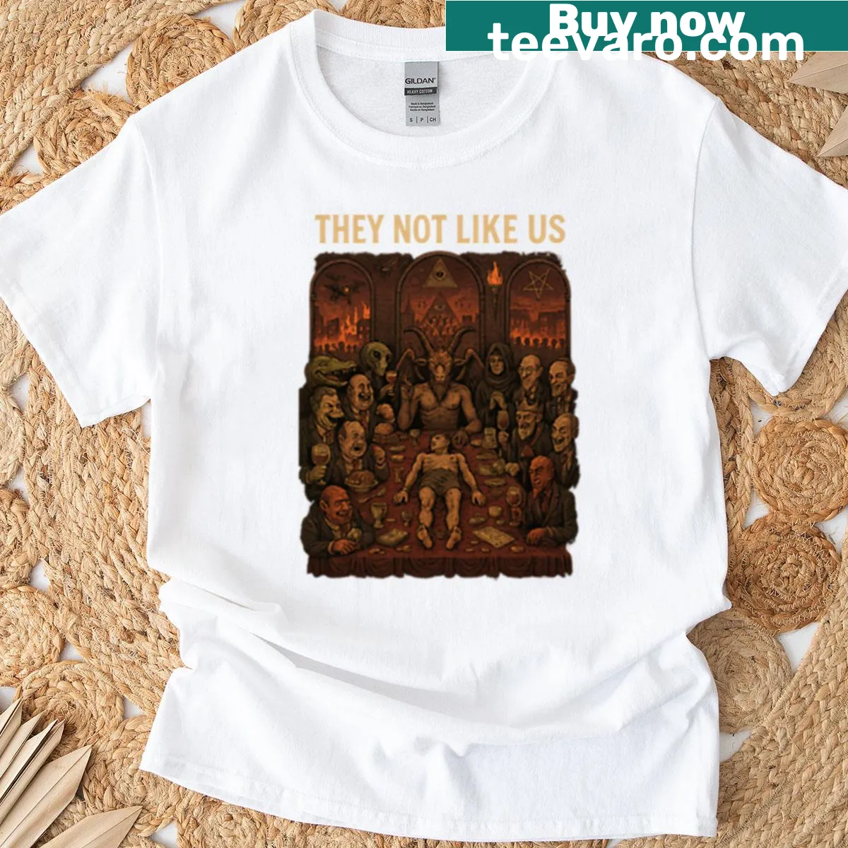 Oversized T-shirt with the phrase 'They Not Like Us' in playful typography — on a men's t-shirt