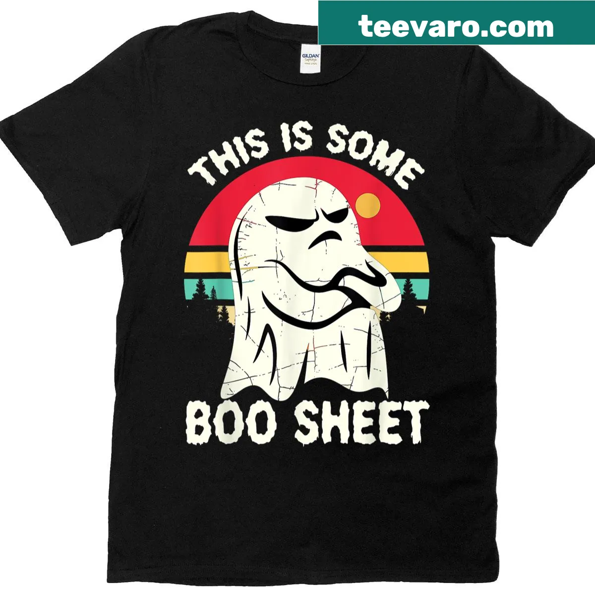 Retro Halloween T-shirt with ghost and pun graphic — on a men's t-shirt