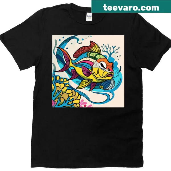 Oversized T-shirt with an illustration of tropical fish on a coral reef