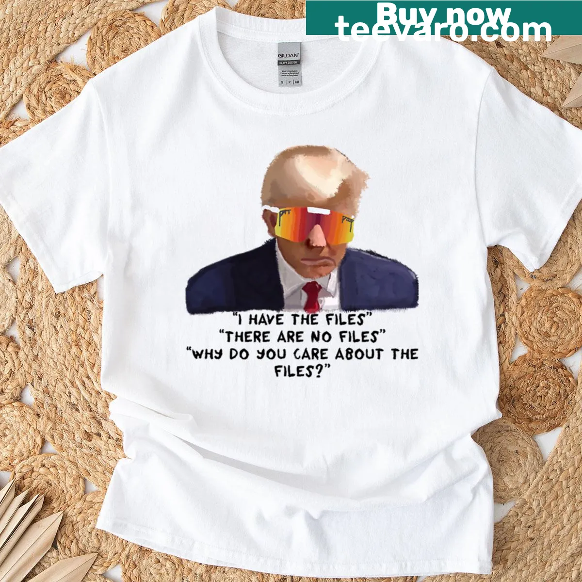 T-shirt featuring a humorous Trump mugshot with the phrase I Have The Files — on a men's t-shirt