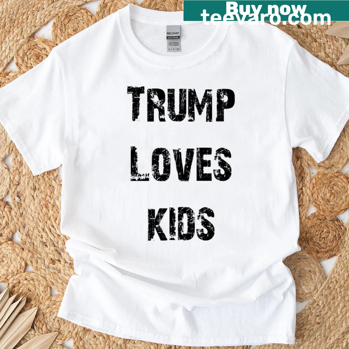 T-shirt with a humorous graphic saying Trump Loves Kids — on a men's t-shirt