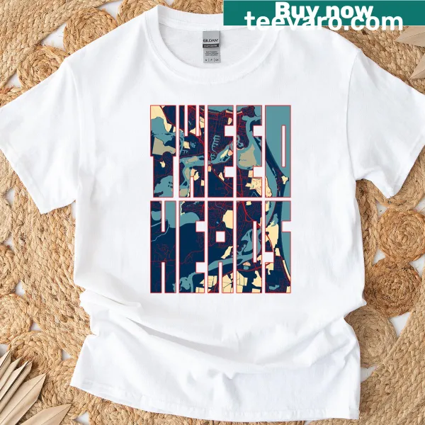 Map of Tweed Heads City in New South Wales illustrated on an oversized t-shirt