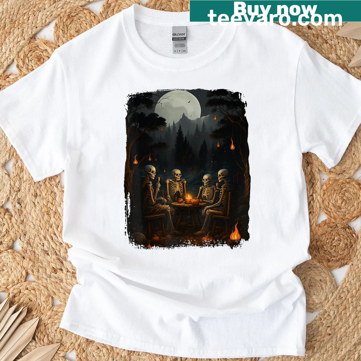 Vintage ghost and skeleton camping t-shirt design — on a men's t-shirt