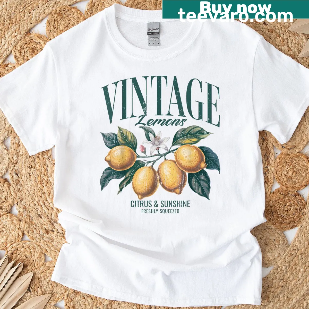 Vintage lemon print retro graphic t-shirt — on a men's t-shirt