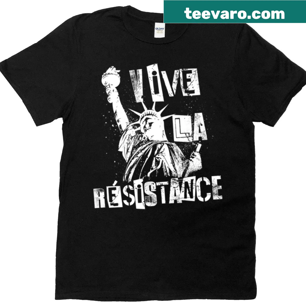 Oversized t-shirt with Statue of Liberty protest art illustration — on a men's t-shirt