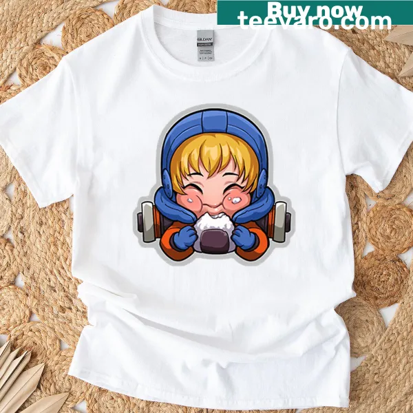 T-shirt featuring Wattson from Apex Legends with onigiri design