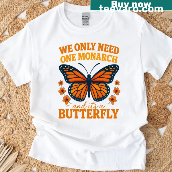Illustrated monarch butterfly protest design on a T-shirt.