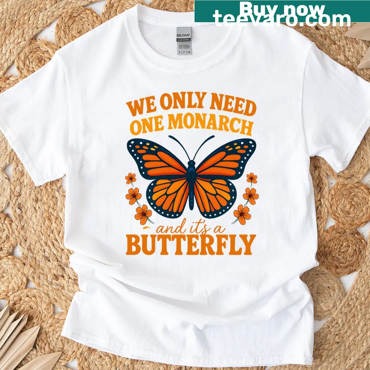 Illustrated monarch butterfly protest design on a T-shirt. — on a men's t-shirt
