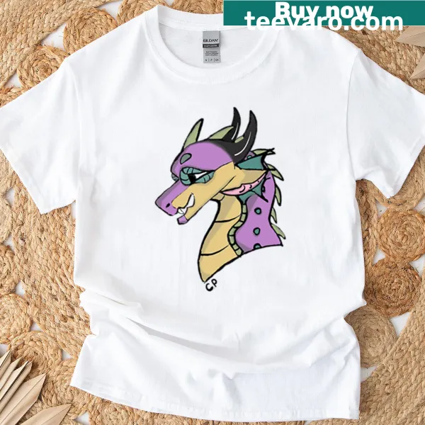Whimsical illustration of a Rainwing dragon Kinkajou on an oversized T-shirt.