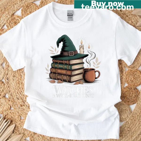 Halloween t-shirt with playful text for book lovers and witches