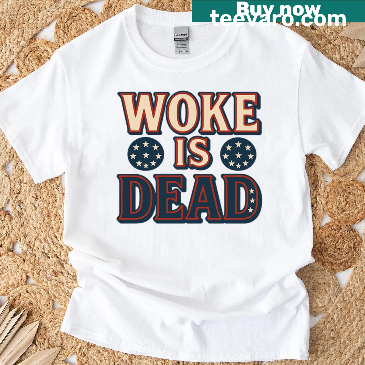 Retro t-shirt with the phrase 'Woke is Dead' in a vintage style — on a men's t-shirt