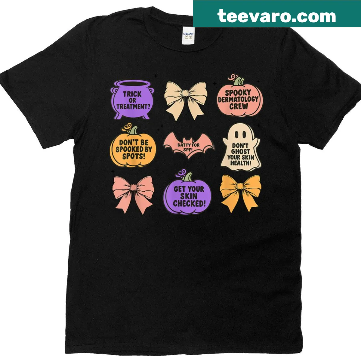Funny Halloween dermatology nurse t-shirt featuring playful graphic text — on a men's t-shirt