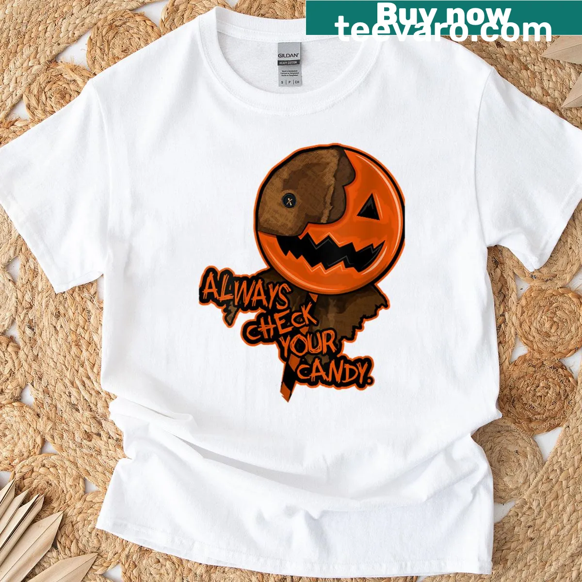 Funny Halloween tee saying Always Check Your Candy for women — on a men's t-shirt