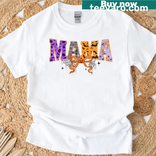 Cute Halloween design with pumpkin and ghost bow on women's t-shirt