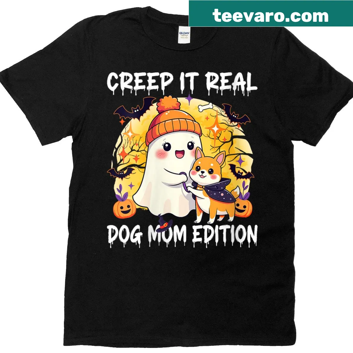 Cute ghost dog mom t-shirt for Halloween — on a men's t-shirt