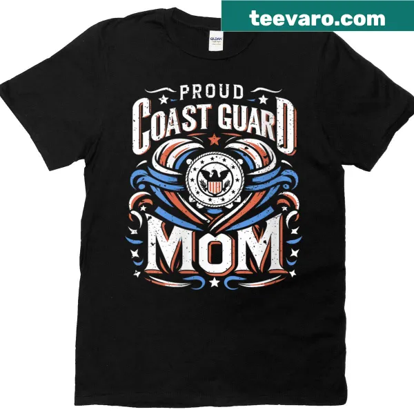 Proud Coast Guard Mom T-shirt with military-themed typography