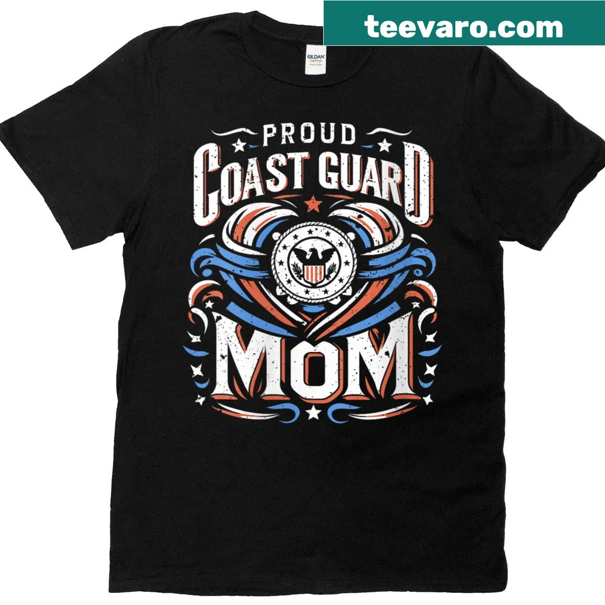 Proud Coast Guard Mom T-shirt with military-themed typography — on a men's t-shirt