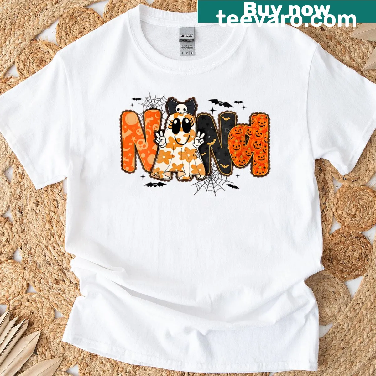 Cute Halloween t-shirt featuring a playful ghost character called 'Spooky Nana' — on a men's t-shirt