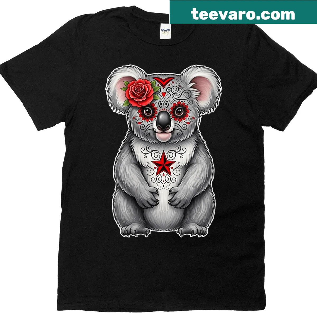 Sugar skull koala graphic on Halloween t-shirt. — on a men's t-shirt