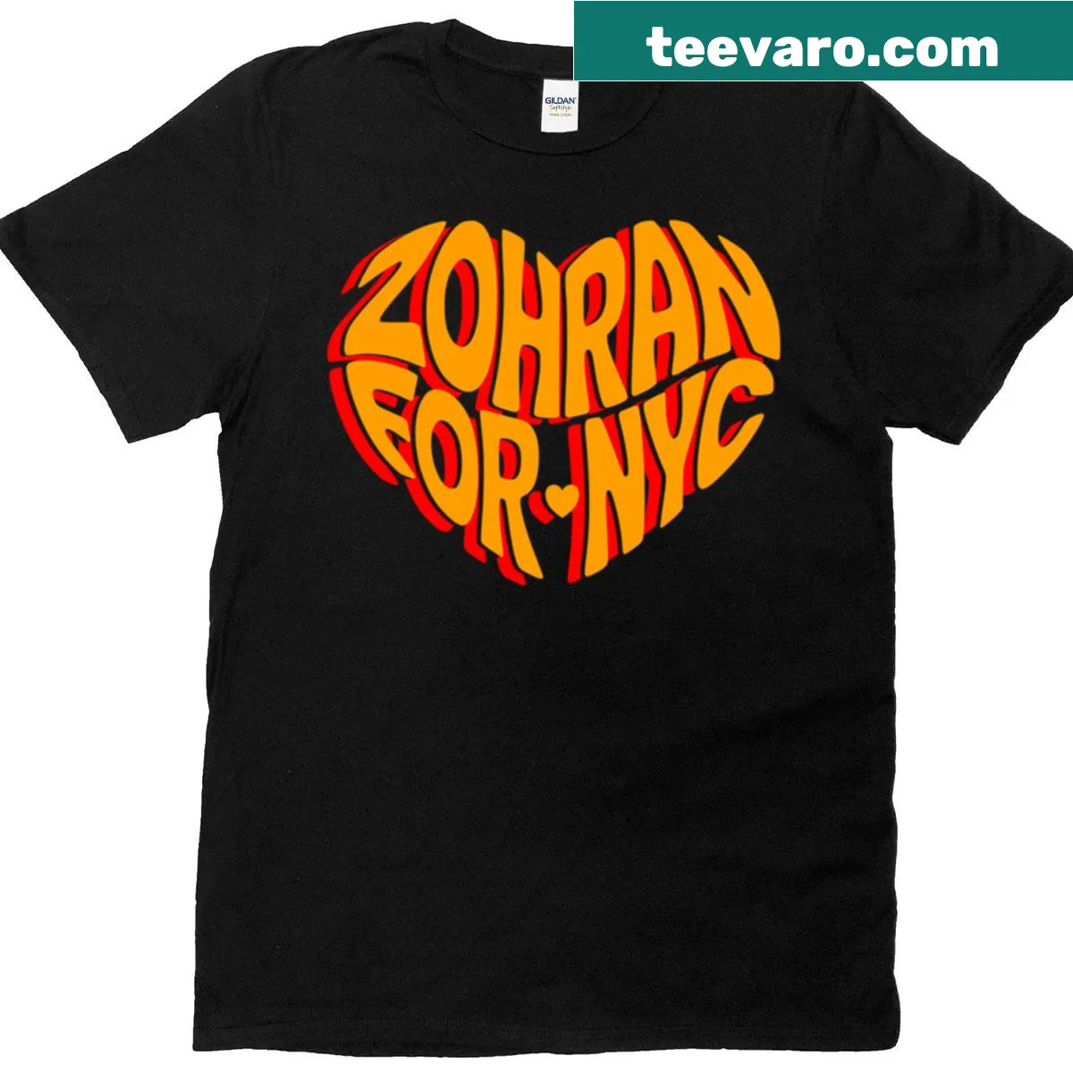Oversized political t-shirt with heart design supporting Zohran for NYC — on a men's t-shirt