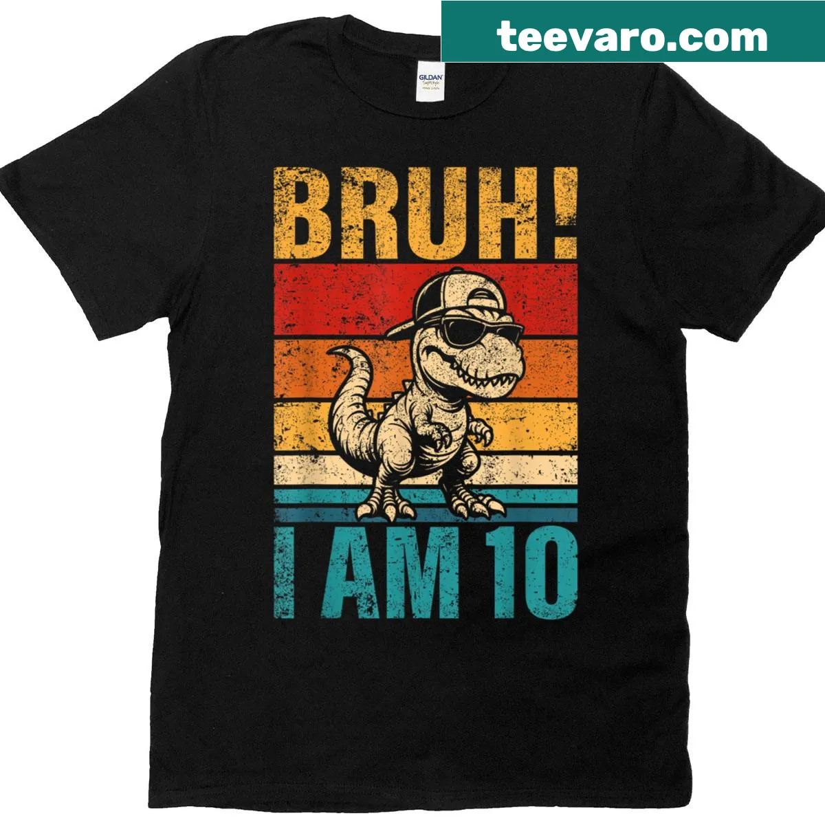 Funny dinosaur birthday T-shirt for 10-year-old boys — on a men's t-shirt