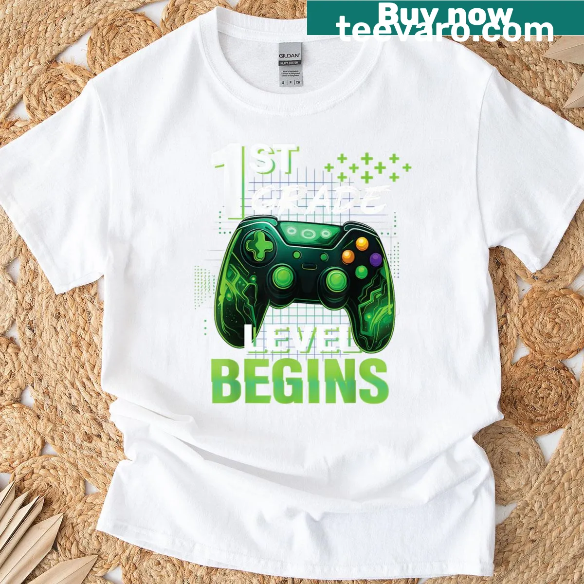 Gaming-themed t-shirt for first grade students capturing school spirit — on a men's t-shirt