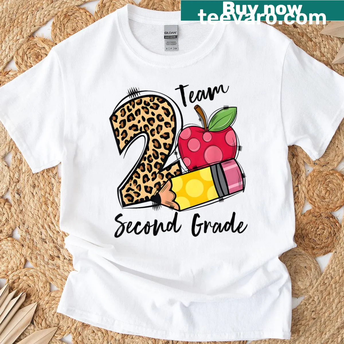 Illustrative design for 2nd grade team with leopard theme — on a men's t-shirt