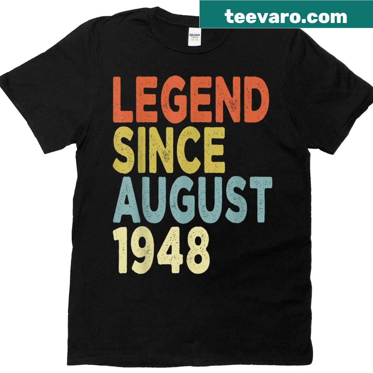 Bold typography celebrating 77 years old since August 1948 — on a men's t-shirt