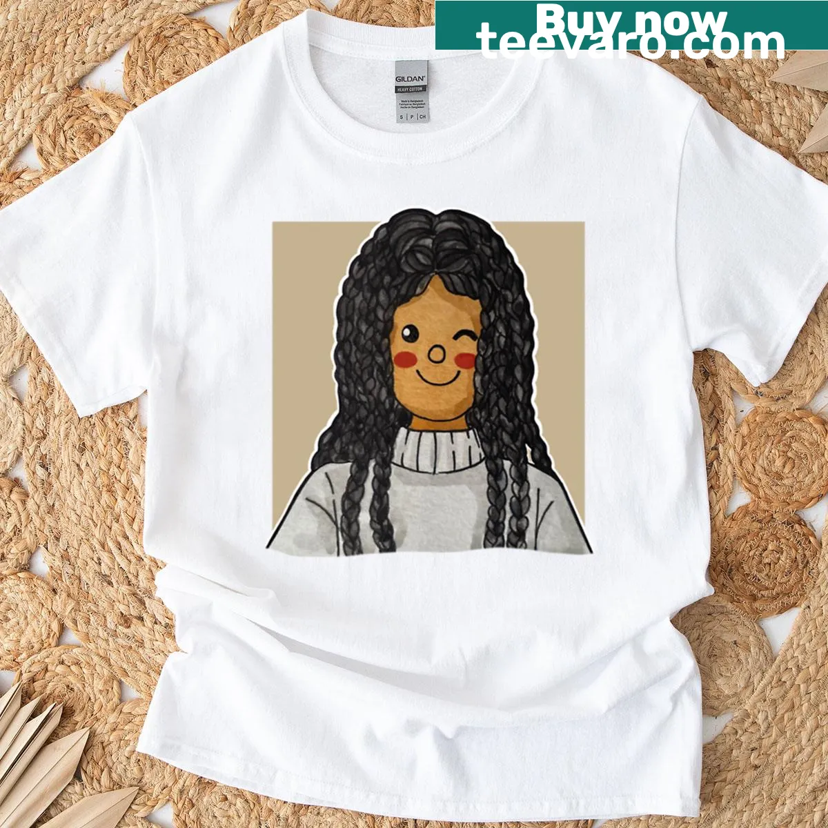 Watercolor illustration of a black girl with braids on a t-shirt — on a men's t-shirt