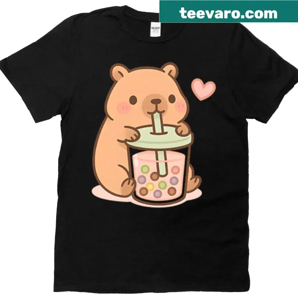 Cute capybara doodle drinking bubble tea