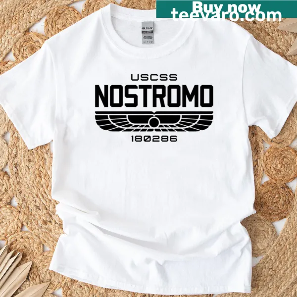 Edgy graphic design featuring the USCSS Nostromo spaceship