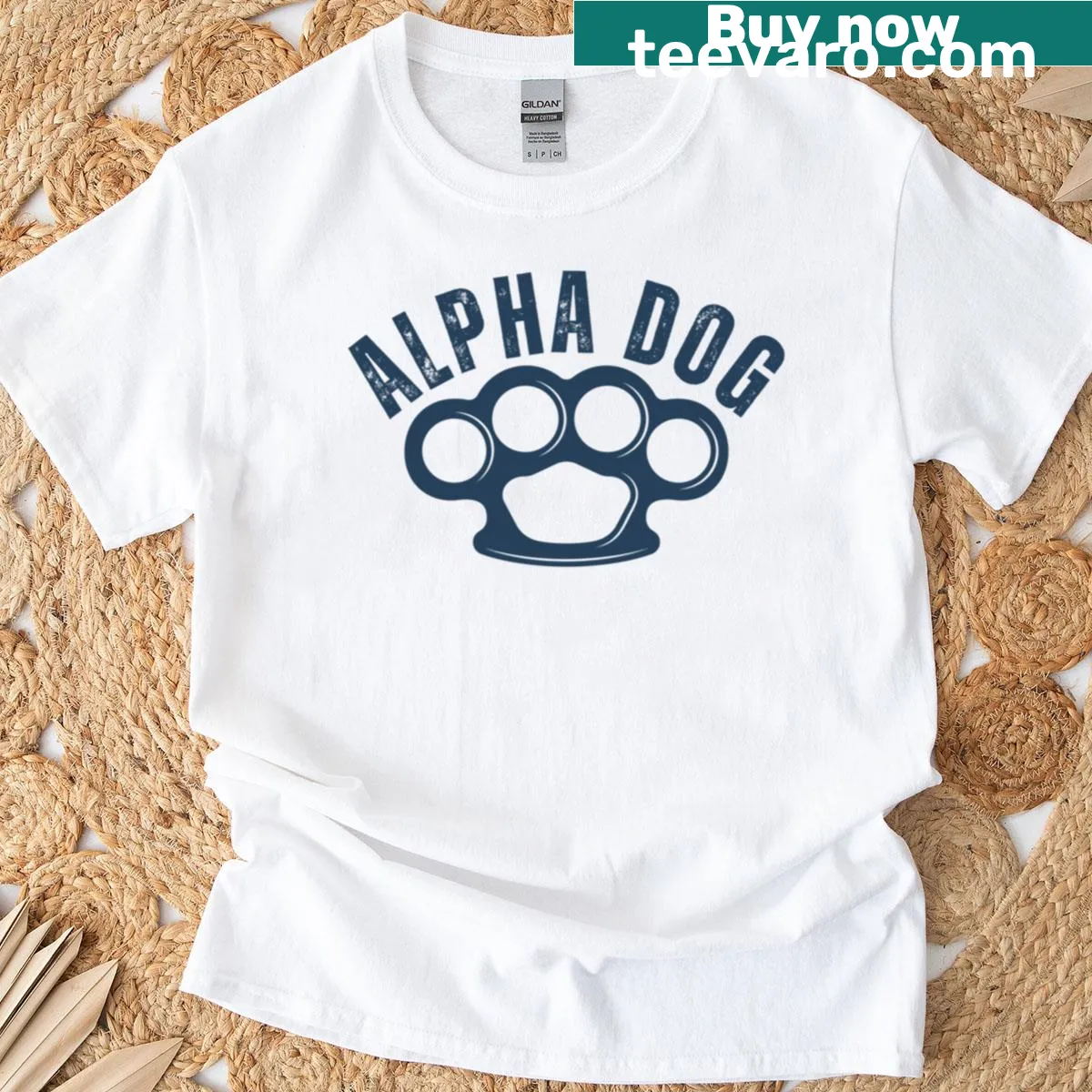 Edgy illustration of a dog and brass knuckles on t-shirt — on a men's t-shirt