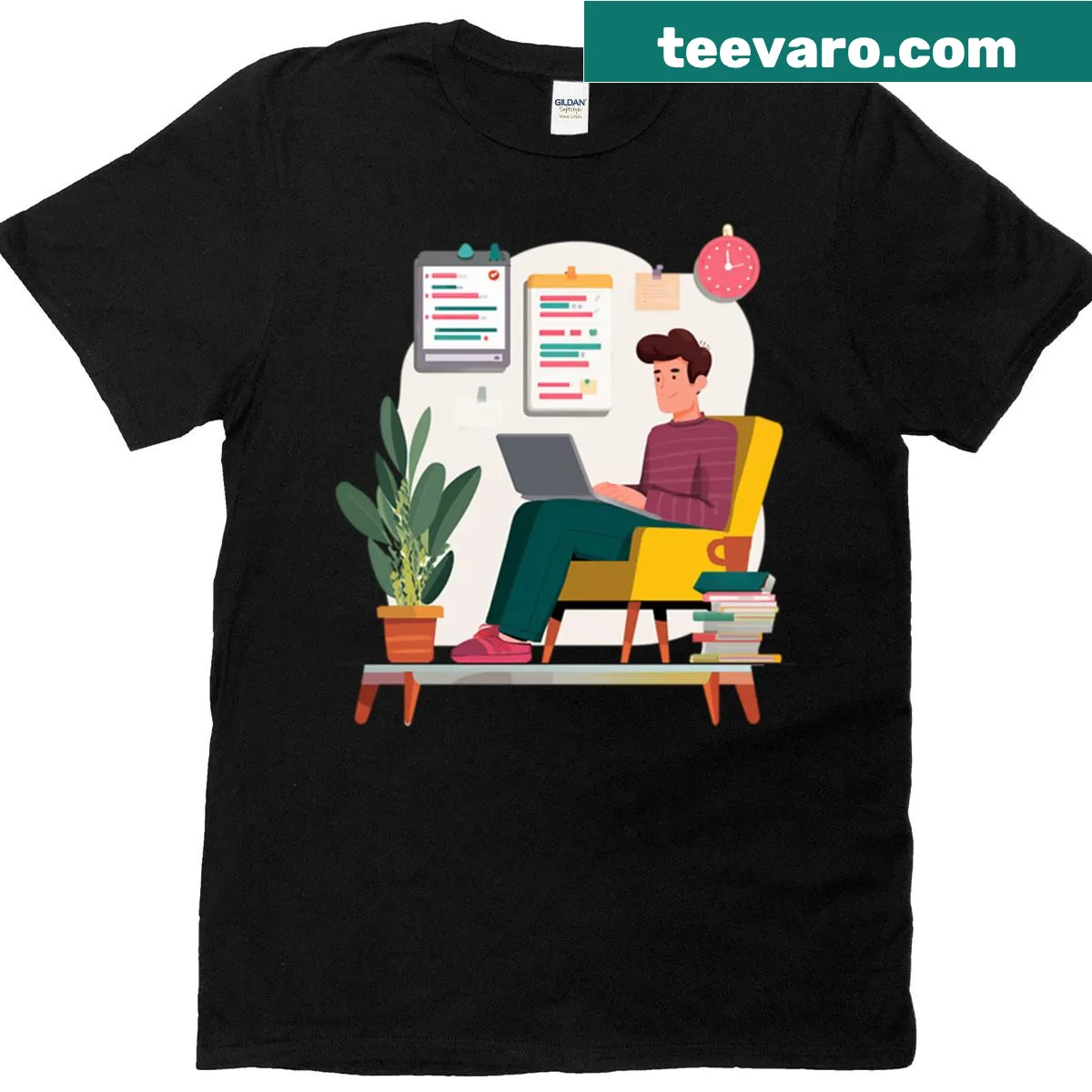 Ambitious student using a laptop graphic on T-shirt — on a men's t-shirt