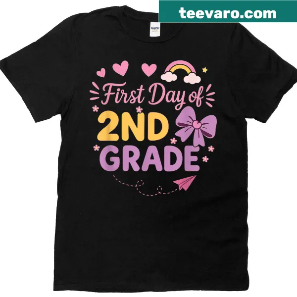 Illustrated first day of second grade t-shirt for girls