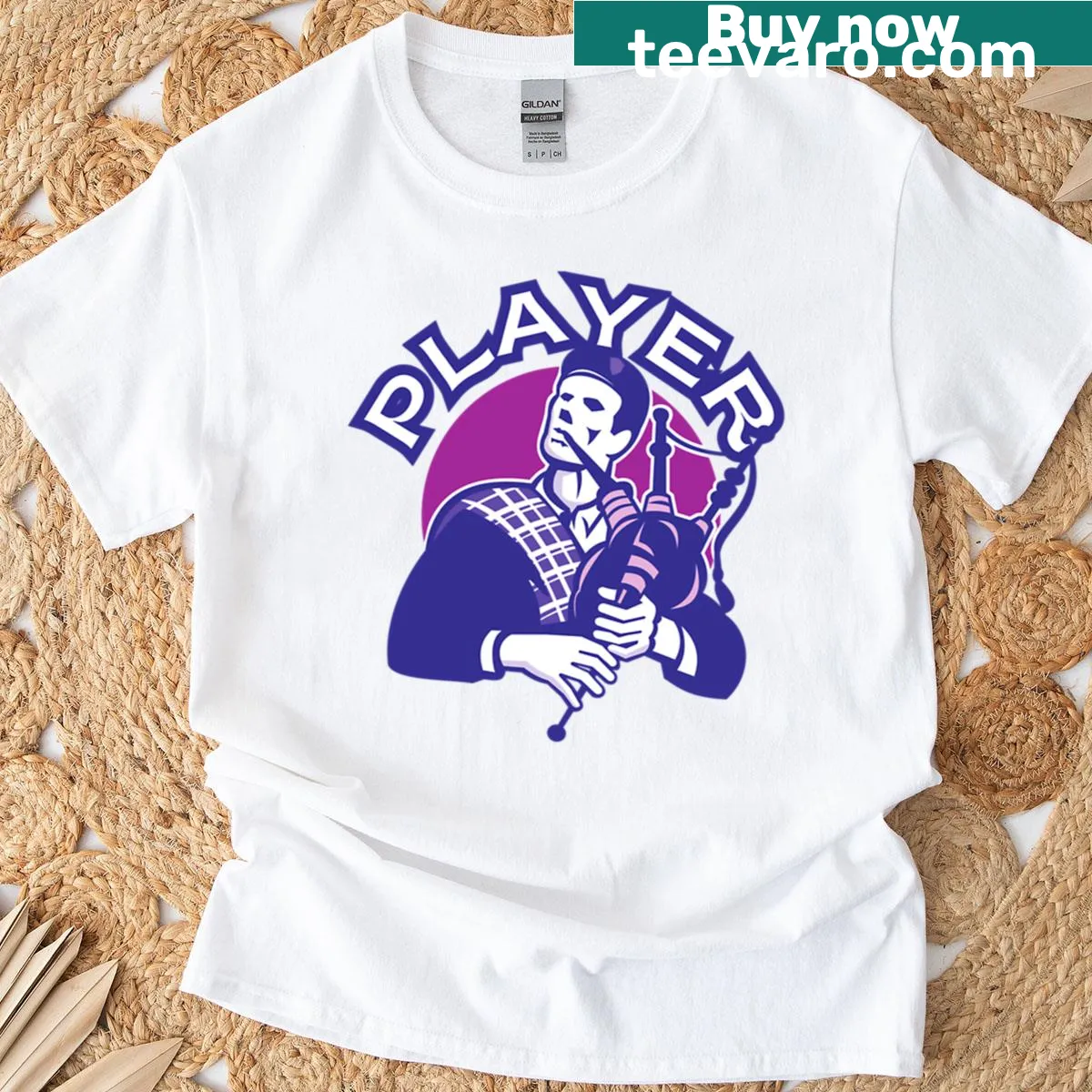 Cartoon bagpipe player illustration on a musician's t-shirt — on a men's t-shirt