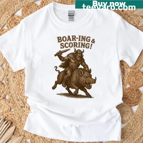 Edgy horror-themed T-shirt featuring a barbarian and boar