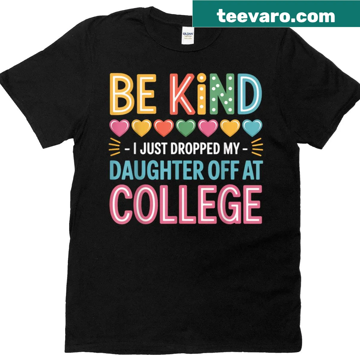 Funny t-shirt for parents with the phrase about dropping kids off at college — on a men's t-shirt