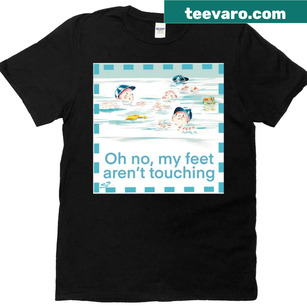 Funny T-shirt with 'Beanie-boys Go Swimming' text — on a men's t-shirt