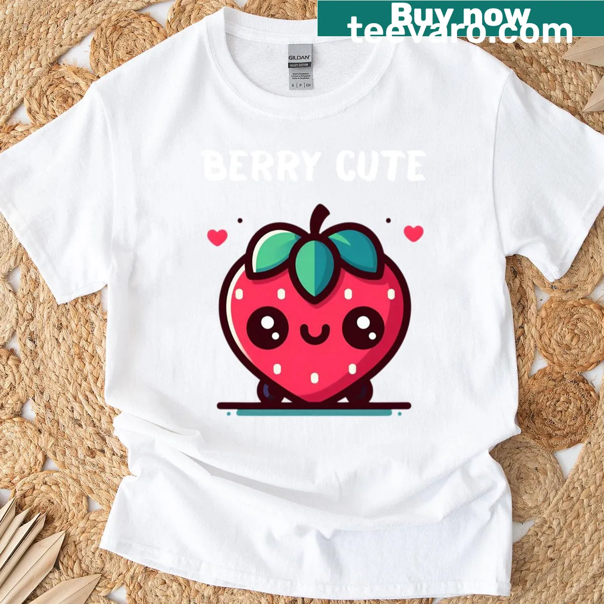Kawaii design featuring strawberries and blueberries with a pun on a t-shirt — on a men's t-shirt