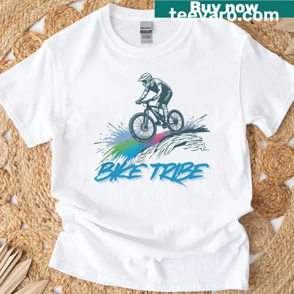 Kids' Bike Tribe shirt with playful bicycle illustrations and fun fonts