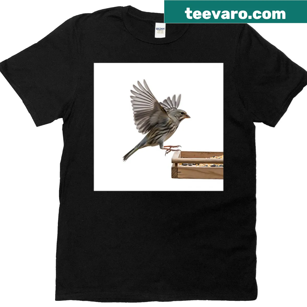 T-shirt featuring a bird elegantly depicted in flight — on a men's t-shirt