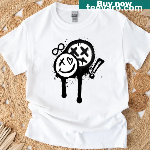 Graffiti-style smiley faces on urban t-shirt