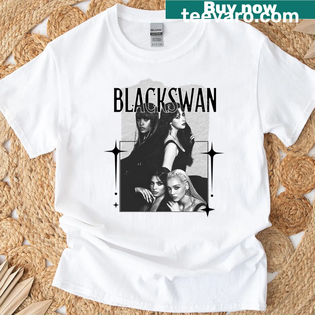 Y2k inspired collage design for Blackswan K-pop group t-shirt — on a men's t-shirt