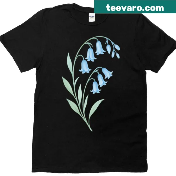 Watercolor illustration of bluebell wildflowers on a t-shirt
