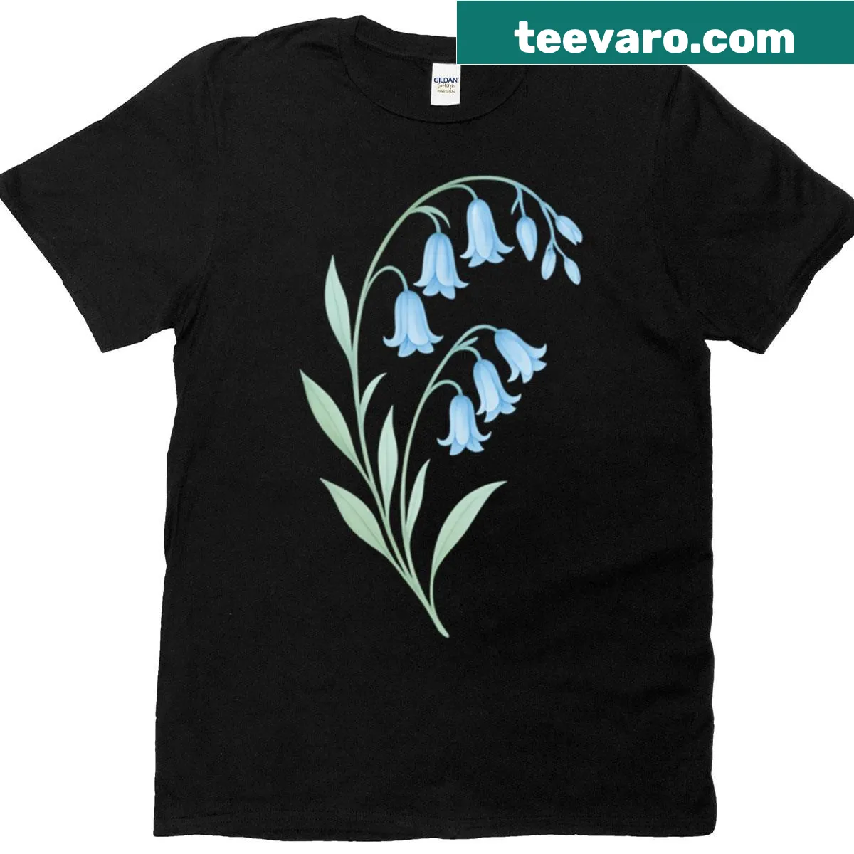 Watercolor illustration of bluebell wildflowers on a t-shirt — on a men's t-shirt