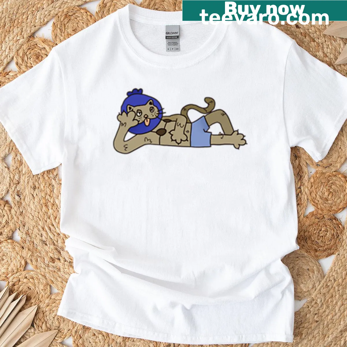 Cute illustration of a cat with blueberries on t-shirt — on a men's t-shirt